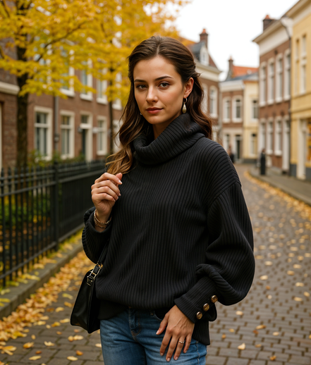 Ninthe | Stijlvolle Turtleneck Trui met Knopdetails voor Vrouwen
