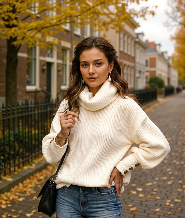 Ninthe | Stijlvolle Turtleneck Trui met Knopdetails voor Vrouwen
