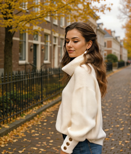 Ninthe | Stijlvolle Turtleneck Trui met Knopdetails voor Vrouwen