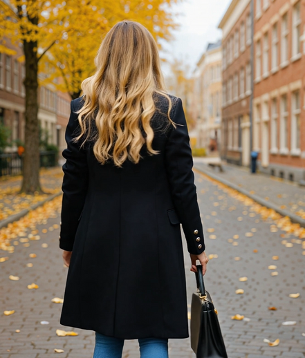 Pasqualina | Elegante Lange Dames Jas voor de Winter met Decoratieve Knopen