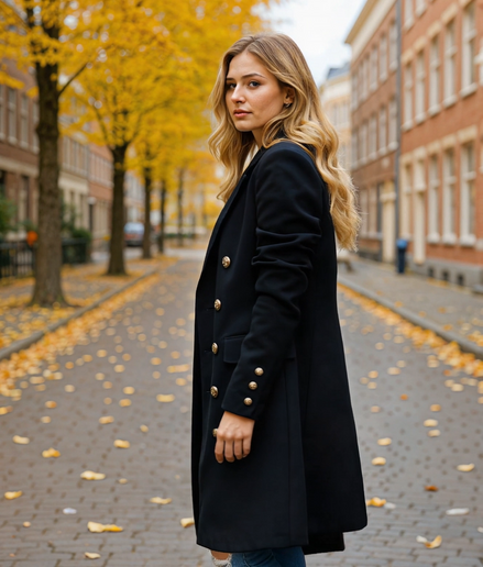 Pasqualina | Elegante Lange Dames Jas voor de Winter met Decoratieve Knopen