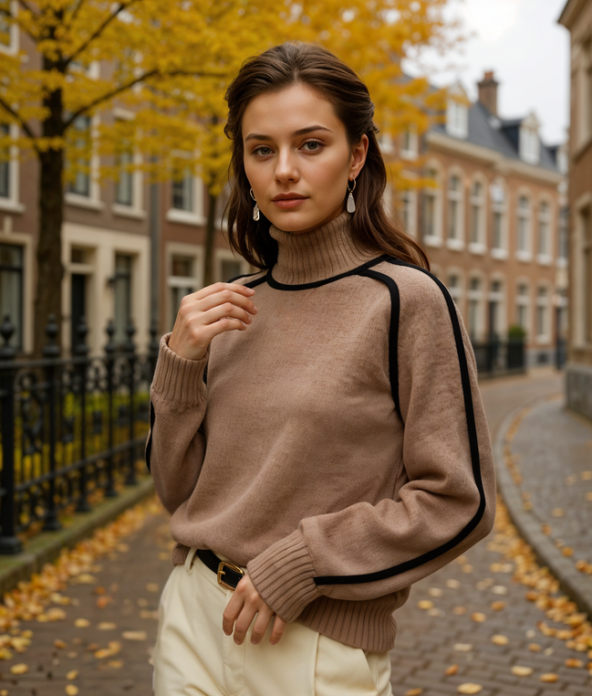 Thelma | Modieuze Oversized Coltrui Dames met Stijlvolle Contrastafwerking