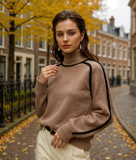 Thelma | Modieuze Oversized Coltrui Dames met Stijlvolle Contrastafwerking