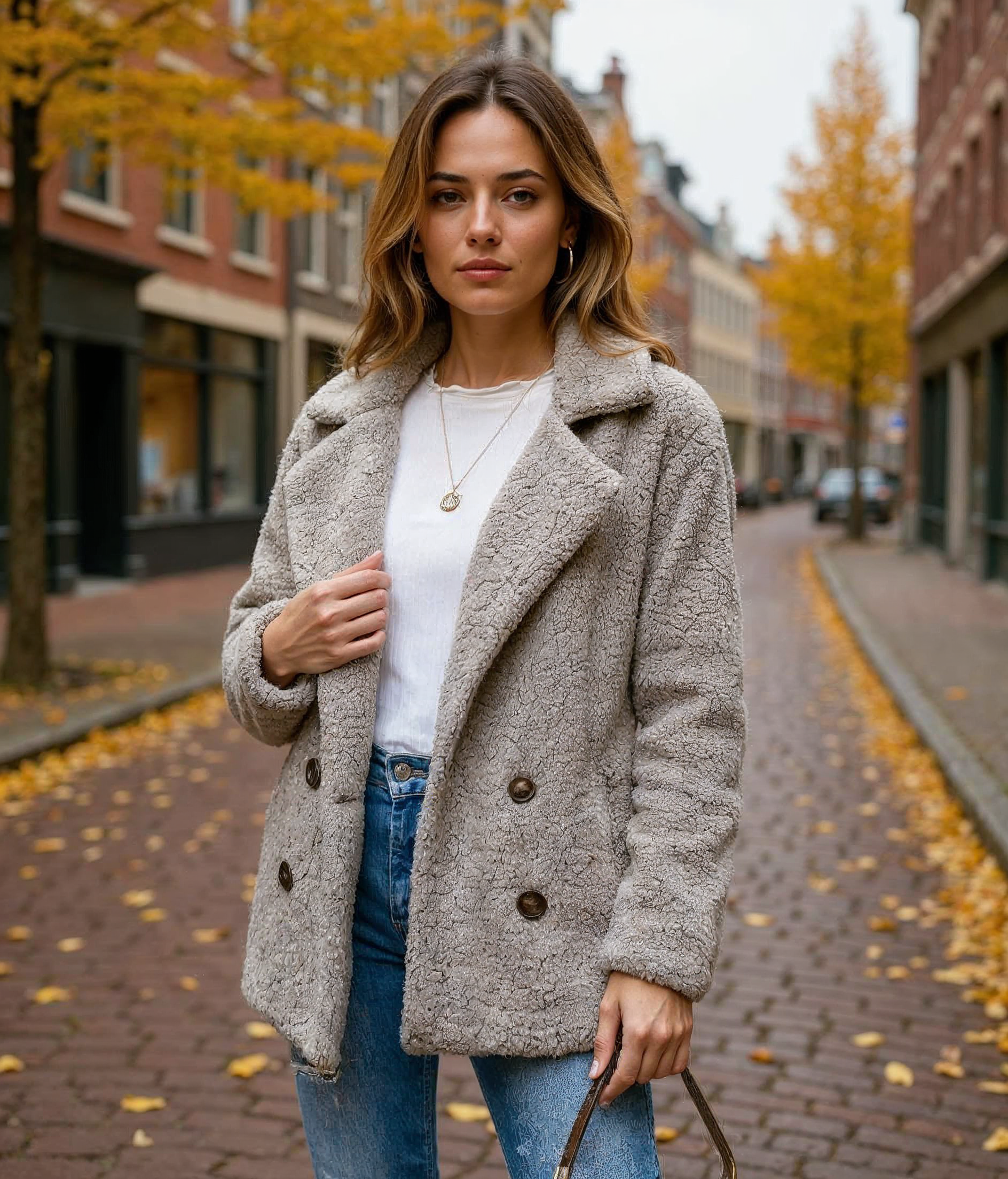 Verena l Korte Dames Jas in Wit, Lichtgrijs, Karamel en Koffie – Modieuze Zomerjas met Knopen en Comfortabele Pasvorm