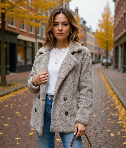 Verena l Korte Dames Jas in Wit, Lichtgrijs, Karamel en Koffie – Modieuze Zomerjas met Knopen en Comfortabele Pasvorm