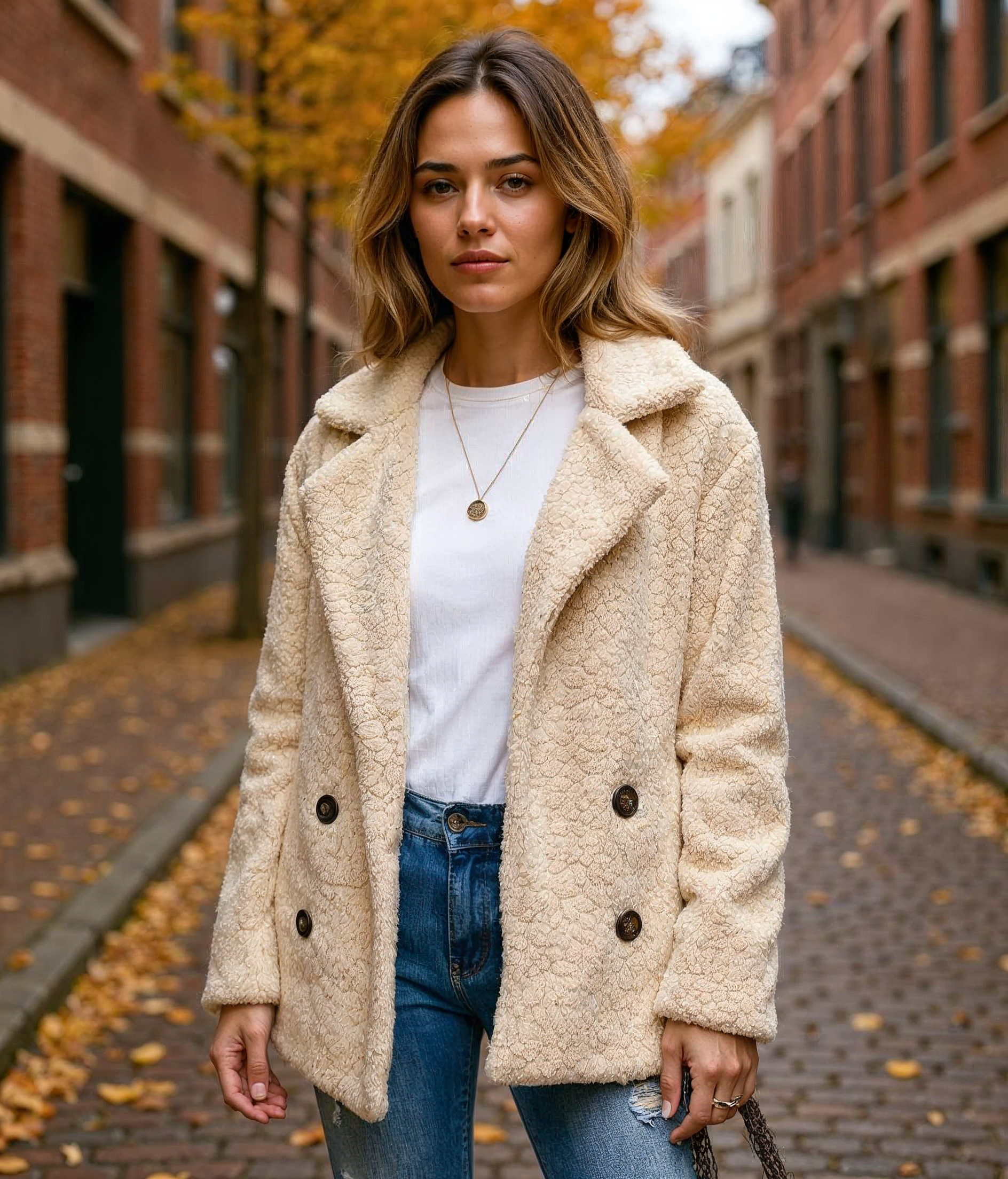 Verena l Korte Dames Jas in Wit, Lichtgrijs, Karamel en Koffie – Modieuze Zomerjas met Knopen en Comfortabele Pasvorm