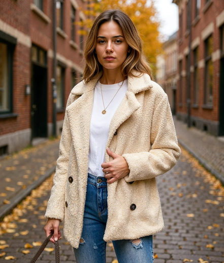 Verena l Korte Dames Jas in Wit, Lichtgrijs, Karamel en Koffie – Modieuze Zomerjas met Knopen en Comfortabele Pasvorm