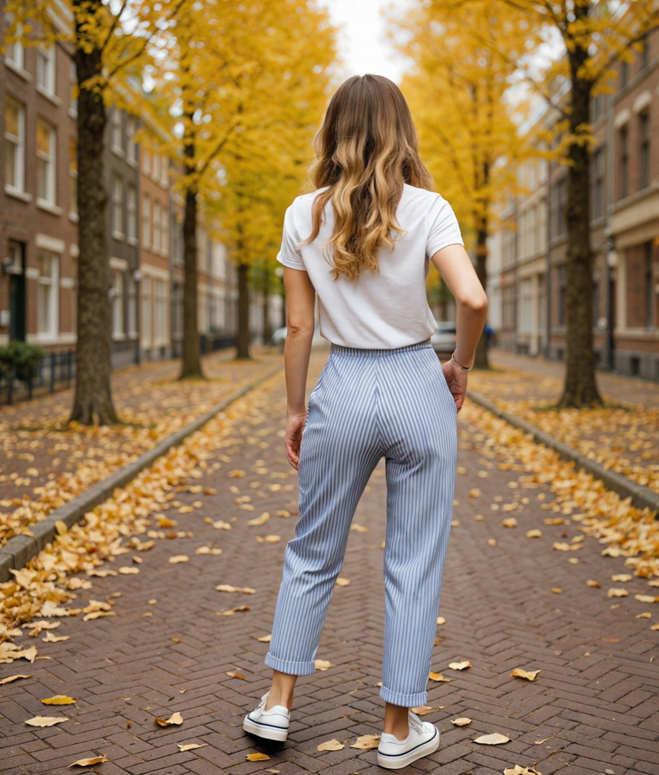 Vienne | Trendy Damesbroek Hoge Taille met Streepdessin en Zijzakken