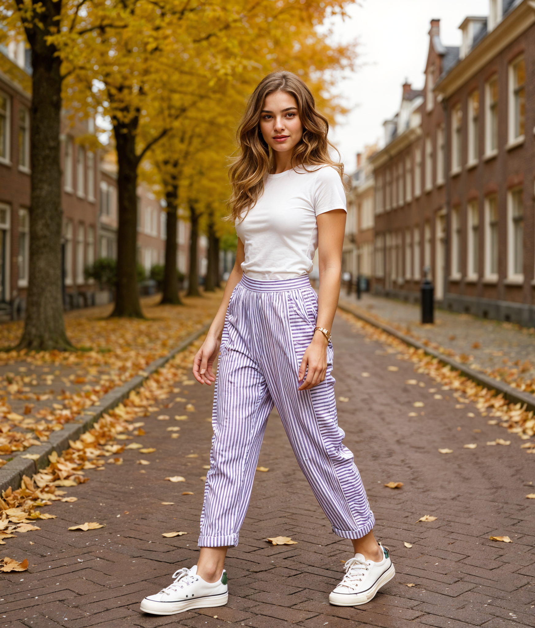 Vienne | Trendy Damesbroek Hoge Taille met Streepdessin en Zijzakken