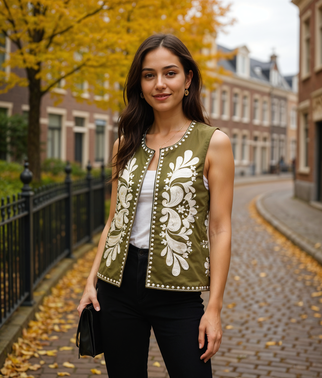 Wies | Stijlvol Mouwloos Vest Dames met Geborduurde Details