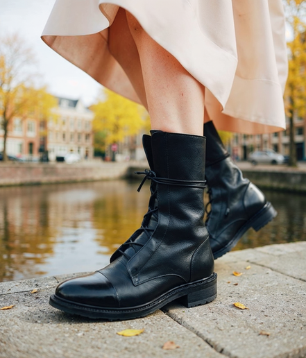 Wilhelmina l Elegante Zomerlaarzen Dames van PU Leer met Vetersluiting en Spitse Neus - Comfortabele Halfhoge Laarzen