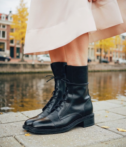 Wilhelmina l Elegante Zomerlaarzen Dames van PU Leer met Vetersluiting en Spitse Neus - Comfortabele Halfhoge Laarzen