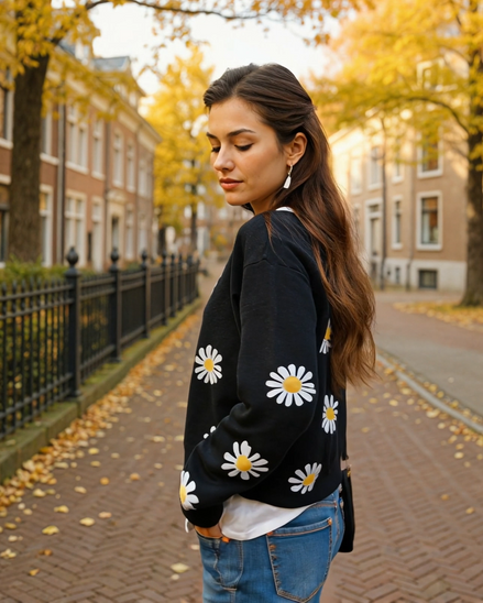 Yuna | Stijlvol Gebreid Damesvest met Knopen en Bloemenpatroon