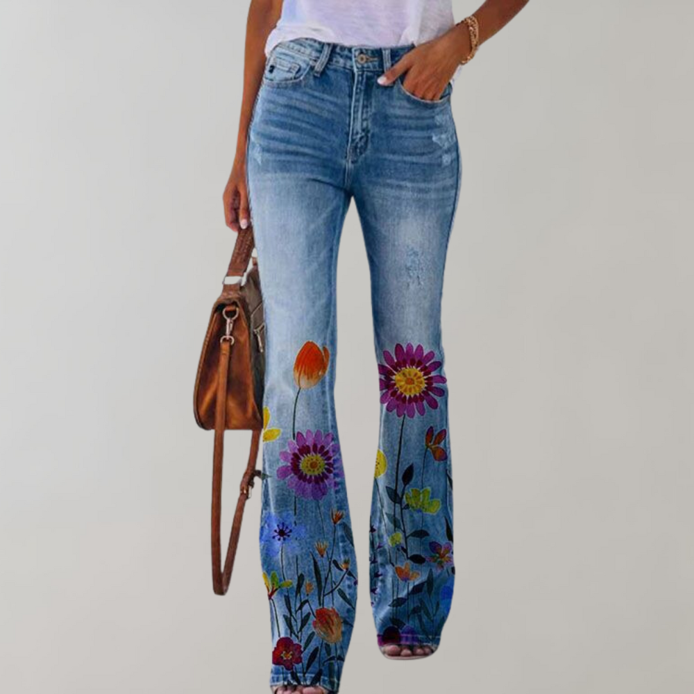 Mientje l Zomerse Flared Broek Dames met Levende Prints en Comfortabele Pasvorm - Flatterende Flair Broeken voor Diverse Maten
