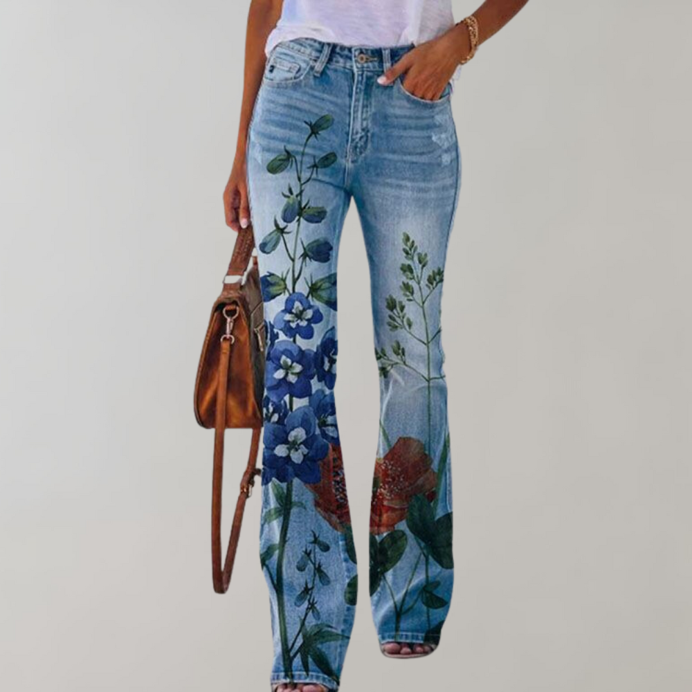 Mientje l Zomerse Flared Broek Dames met Levende Prints en Comfortabele Pasvorm - Flatterende Flair Broeken voor Diverse Maten