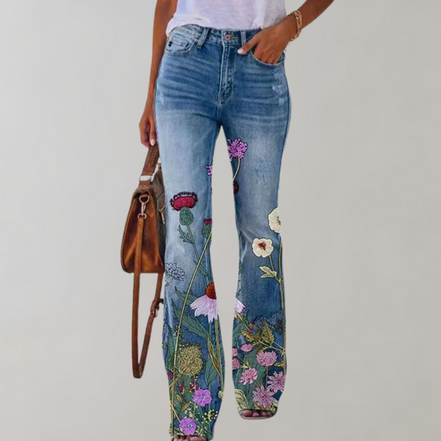 Mientje l Zomerse Flared Broek Dames met Levende Prints en Comfortabele Pasvorm - Flatterende Flair Broeken voor Diverse Maten