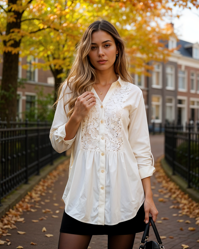 Lotte | Trendy Lange Blouse Dames met Pofmouwen voor een Elegante Look