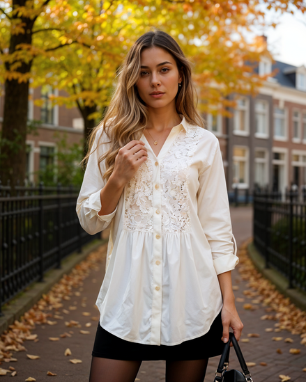 Lotte | Trendy Lange Blouse Dames met Pofmouwen voor een Elegante Look