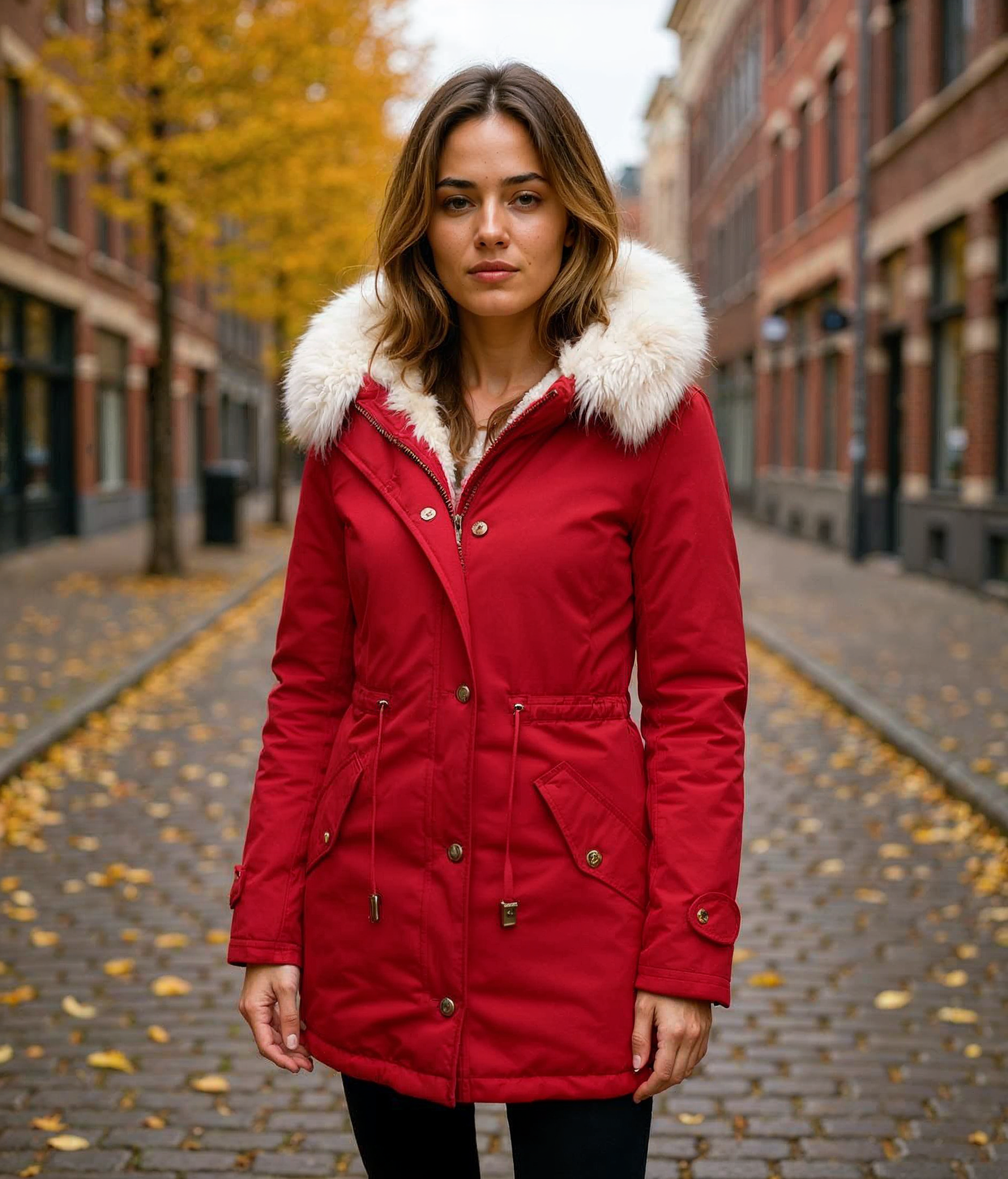 Imke l Lange Winterjas Dames met Witte Bontkraag – Waterdicht en Gewatteerd voor Maximale Warmte